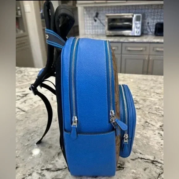 COACH Court Backpack CJ593 In Khaki/Racer Blue Signature Canvas Authentic NWT - Picture 2 of 8